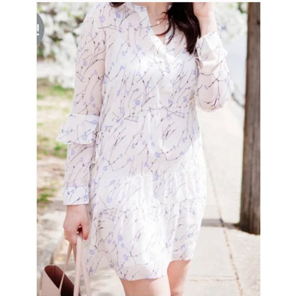 Club Monaco Romantic Corah Ruffle Sleeve Floral Silk Dress sz 6
